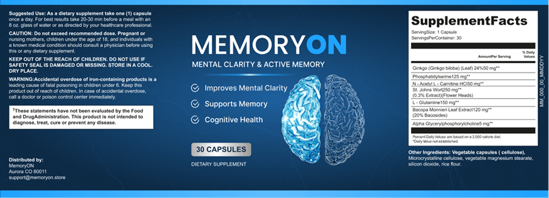 MemoryON supplement facts label